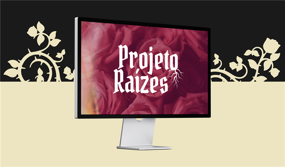 Mockup do Projeto Raízes em um monitor